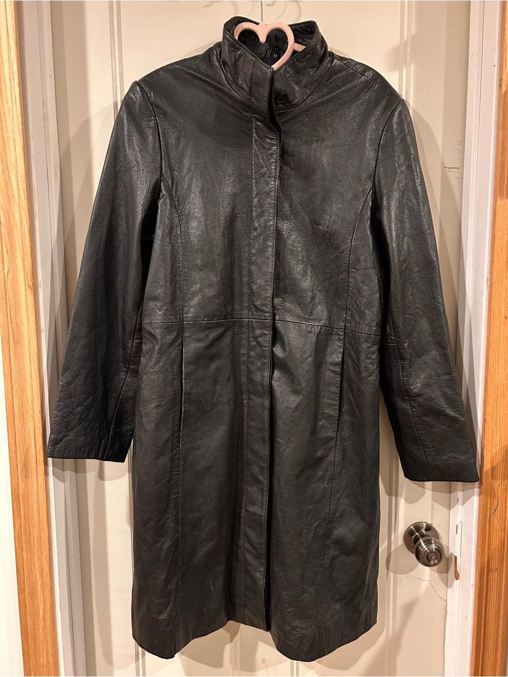 Vintage Black Leather Long Jacket
